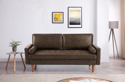 Mid Century Modern Sofa, Button Tufted Seat Cushion, Track Armrest, 2 Bolster Pillows, Comfy Couch for Living Room, Dorm, Office, Apartment