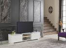 FurnisHome Store April Mid Century Modern Tv Stand 2 Door Cabinets 2 Shelves White 66 inch Tv Unit, White