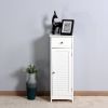 White Wooden Floor Cabinet Storage Organizer with Drawer and Single Shutter Door - Elegant Bathroom Corner Unit