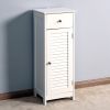 White Wooden Floor Cabinet Storage Organizer with Drawer and Single Shutter Door - Elegant Bathroom Corner Unit