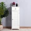 White Wooden Floor Cabinet Storage Organizer with Drawer and Single Shutter Door - Elegant Bathroom Corner Unit