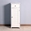 White Wooden Floor Cabinet Storage Organizer with Drawer and Single Shutter Door - Elegant Bathroom Corner Unit